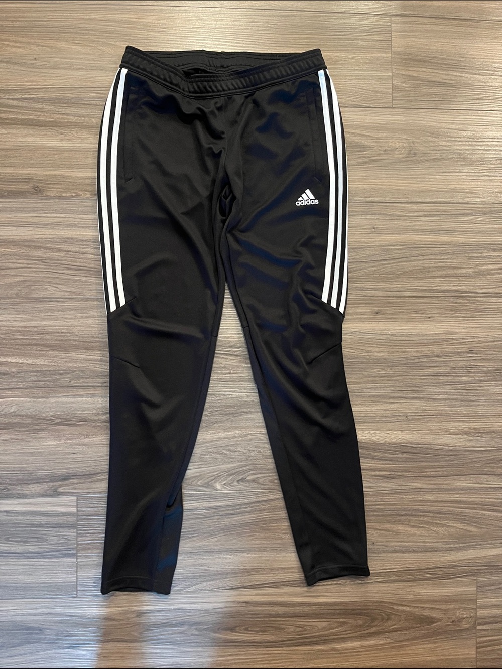 adidas Black Jogger Pants with White Side Stripes - Womens M